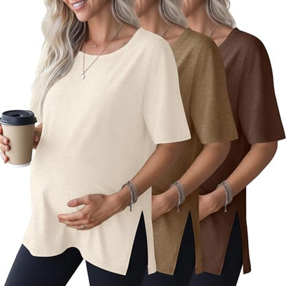 3 Pack Women's Maternity Shirts - color: Cream, Khaki, Mocha, size: Small