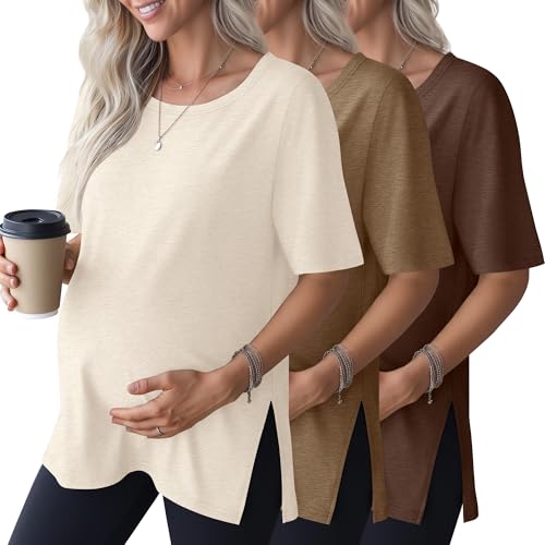 3 Pack Women's Maternity Shirts - color: Cream, Khaki, Mocha, size: XX-Large