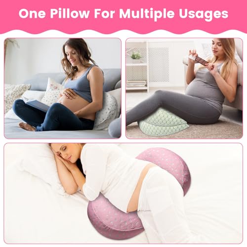 Pregnancy Pillow for Sleeping, Soft Maternity Body Pillow for Side Sleepers, Wedge Support for Back, Belly, Legs, Adjustable & Detachable with Machine-Washable Cushion Cover(Pink)