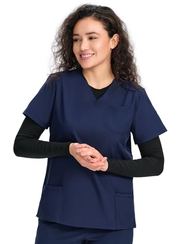 COZYFIT Underscrub Long Sleeve Women, Scrubs Undershirts, High Crew Neck - color: Black, size: Medium