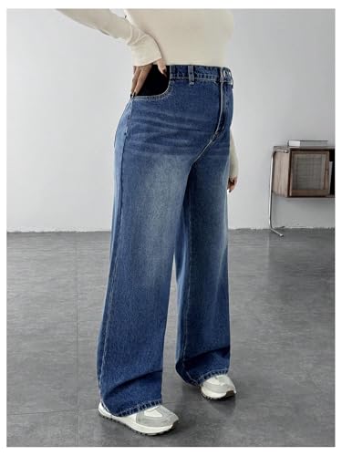 MakeMeChic Women's Maternity Jeans Loose Fit Over The Belly Pants - color: Blue, size: Medium