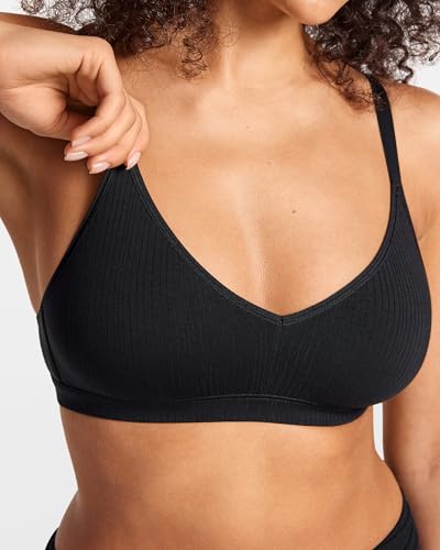 Natrelax Modal Ribbed V Neck Bralette - color: Black, size: Large
