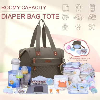 Pritent Diaper Bag Tote Waterproof Maternity Baby Bags with Pacifier Case - color: Khaki, size: Large