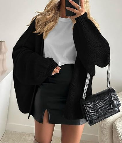 PRETTYGARDEN Womens Open Front Oversized Cardigan Sweaters - color: Black, size: Small