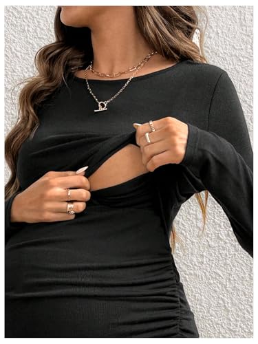 OYOANGLE Women's Maternity Sets 2 Piece Fall Long Sleeve Top and Pants Set - color: Black, size: Small