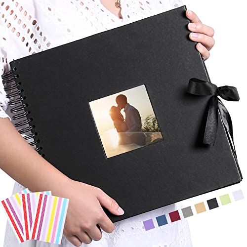 Vienrose Scrapbook Photo Album, 12x12 Inches, 80 Pages, Black, Silk Ribbon - color: Black, size: 12" x 12"