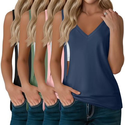 4 Pack Womens Nursing Tank Tops - color: Black, Apple Green, Baby Pink, Dusty Blue, size: X-Large