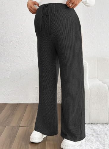 BLENCOT Maternity Pants Casual Stretchy Wide Leg Pregnancy Trousers - color: Black, size: Small