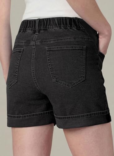 BLENCOT Women's Summer Maternity Jean Shorts Fold Hem Stretchy Denim Pants - color: Black, size: Medium