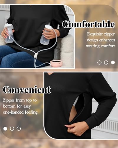 Women’s Waffle Knit Nursing Shirts Regular Fit - color: Black, size: Small