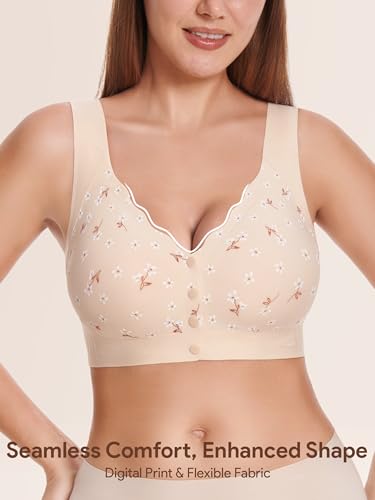 Wireless Front Close Bras for Women, Jelly Post Surgery Push Up Bralettes - color: Beige, size: Large