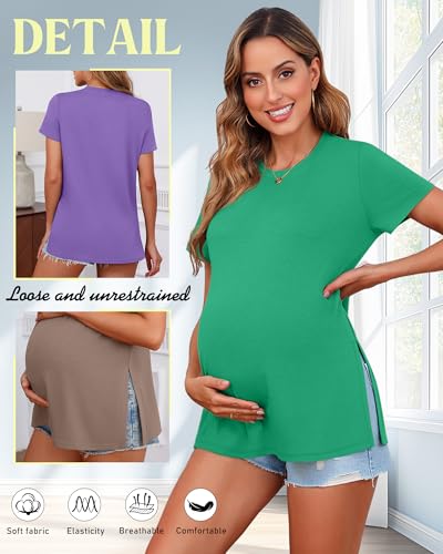 Ficerd 3 Pack Women's Maternity T Shirts - color: Green, Coffee, Purple, size: X-Large