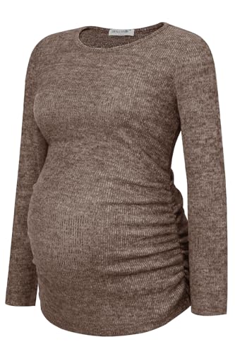 Smallshow Women's Maternity Sweater Shirt Long Sleeve - color: Coffee, size: Small