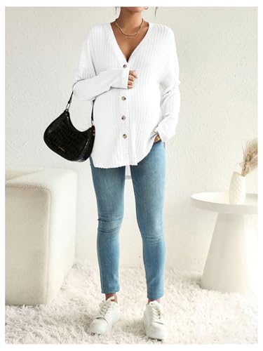 MakeMeChic Women's Maternity Shirts Knit Button Down Nursing Top - color: White, size: Large