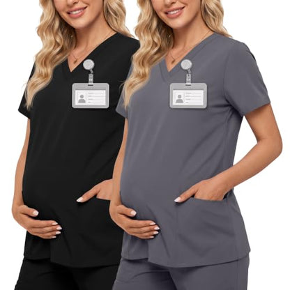 Neer 2 Pack Maternity Scrub Top for Women - color: Dark Gray, Black, size: Large