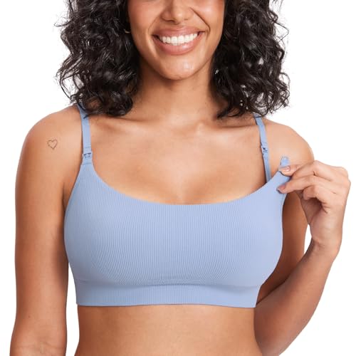 MOMANDA Ribbed Nursing Bras for Breastfeeding - color: Moonlight Blue, size: X-Large