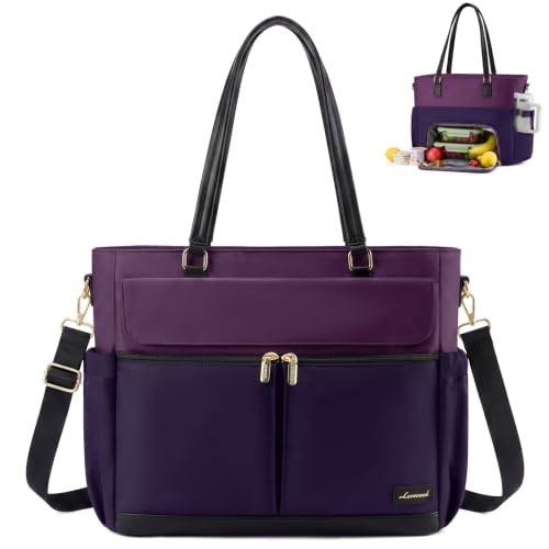 LOVEVOOK Lunch Tote Bag for Women, Work Laptop Bag with Lunch Compartment - color: Dark Purple-Lunch, size: 15.6 Inch
