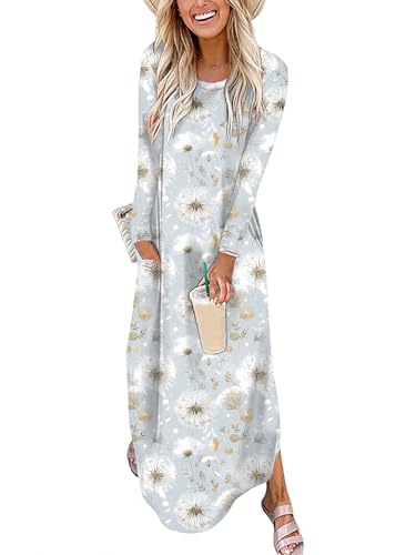 ANRABESS Women's Long Sleeve Fall Maxi T-Shirt Dress with Pockets - color: Dandelion, size: Medium