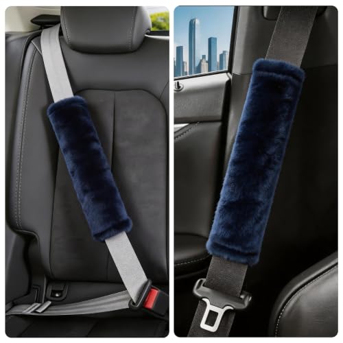 Amooca 2-Pack Soft Furry Universal Seatbelt Cover Car Shoulder Pad - color: Dark Blue, size: 10.5in 2pack