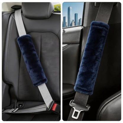 Amooca 2-Pack Soft Furry Universal Seatbelt Cover Car Shoulder Pad - color: Dark Blue, size: 10.5in 2pack