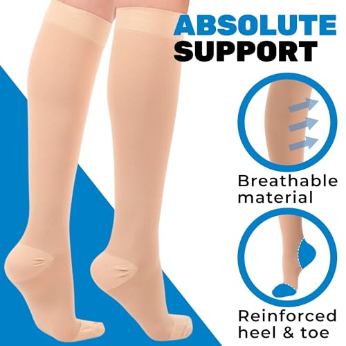 ABSOLUTE SUPPORT Opaque Women & Men Compression Socks, 30-40mmHg - color: Beige, size: Small
