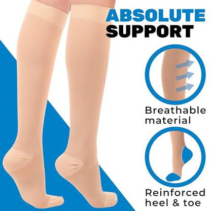 ABSOLUTE SUPPORT Opaque Women & Men Compression Socks, 30-40mmHg - color: Beige, size: Large