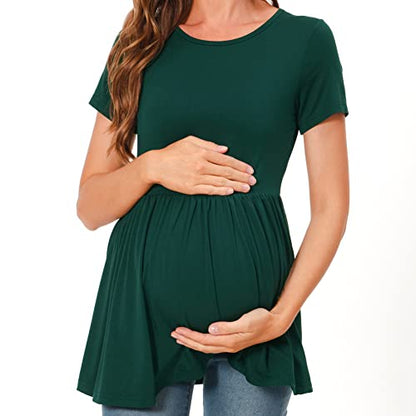Bearsland Short Sleeve Maternity Top - color: Green & Light Grey & White Flower, size: XX-Large