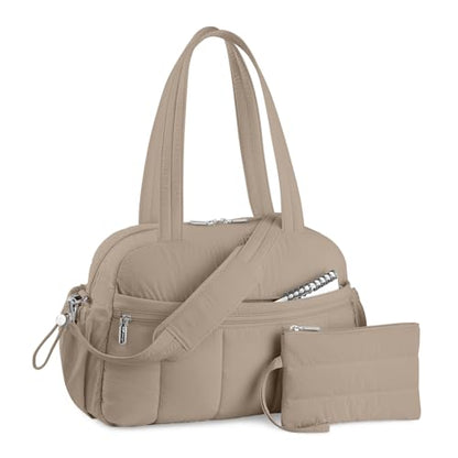 TOPDesign Travel Duffel Bag, Puffy Carry On Overnight, Gym Bag w/Wet Pocket - color: Camel
