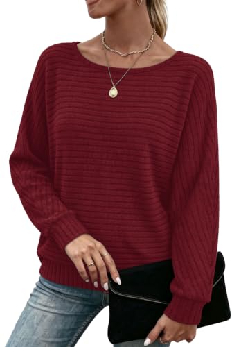 Sampeel Long Sleeve Shirts for Women Crewneck Tunic Tops Oversized Sweaters - color: Burgundy, size: Medium