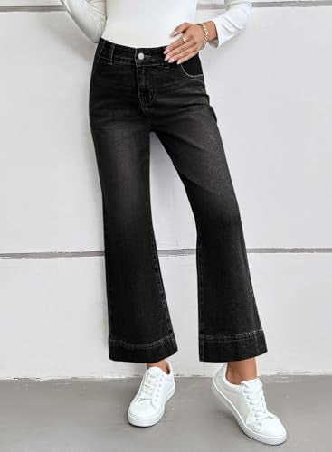 BLENCOT Women's Maternity Jeans High Waisted Wide Leg Pregnancy Pants - color: Black, size: Small