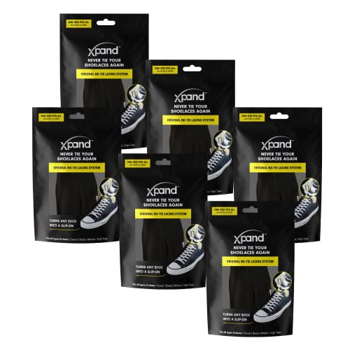 Xpand No Tie Elastic Shoe Laces for Sneakers - Shoelaces for Adults & Kids - color: Black (6 Packs)