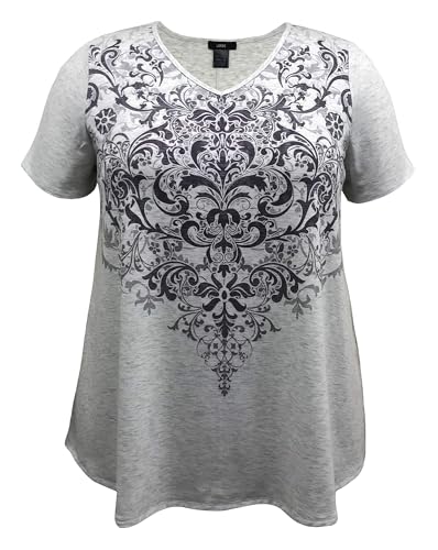 LEEBE Women and Plus Size Short Sleeve Printed Swing Tunic Top (Small-5X) - color: 25purple Paisley / Lt Grey, size: Small