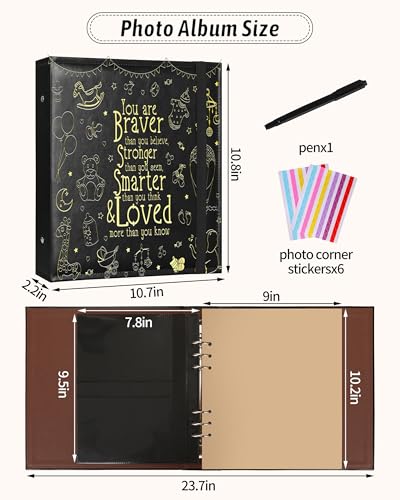 Leather Baby Scrapbook Album, Baby Memory Keepsake for New Moms & Dads - color: Black