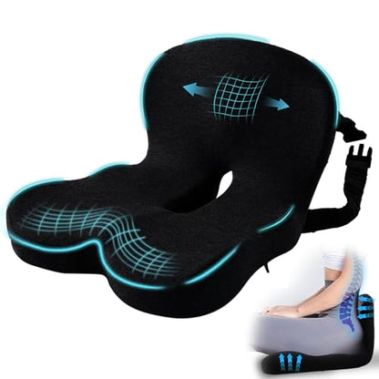 Seat Cushion with Lumbar Support Pillow, Back and Seat Cushion for Office - color: Black