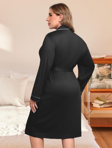 Ekouaer Plus Size Robes for Women Soft Bathrobe V Neck Soft Maternity Robe - color: A-black, size: 3X
