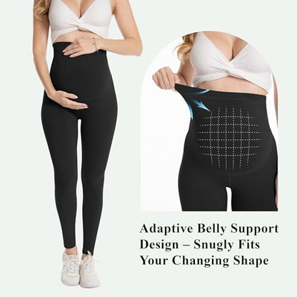 Over‑Belly Maternity Leggings, Soft Stretch Yoga Pants - color: 1 Pack-black, size: X-Large