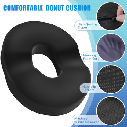 BlissTrends Donut Pillow Seat Cushion, Memory Foam Lifting Cushions(Black) - color: Black, size: Large