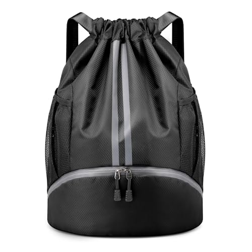 PinCute Gym Bag Drawstring Backpack for Sports, Swim, Workout, Black - color: Black