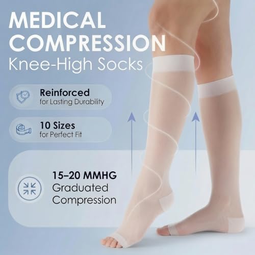 ABSOLUTE SUPPORT Women Knee High Compression Socks 15-20mmHg, White, Small - color: White, size: Small