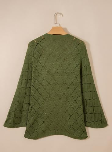 Sidefeel Women's Crochet Oversized Cardigan Sweaters Spring Hollow Out Long Batwing Sleeve Summer Shrugs Lightweight Sweater - color: Green, size: Small