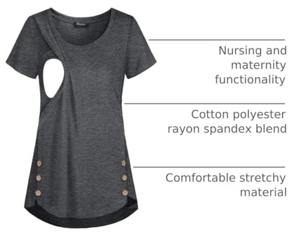 Quinee Women's Casual Button Side Nursing Tops Maternity Breastfeeding Tunic - color: Dark Grey, size: X-Large