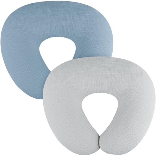 MairMore 2 Pack Muslin Baby Nursing Pillow Covers - color: Misty Blue
