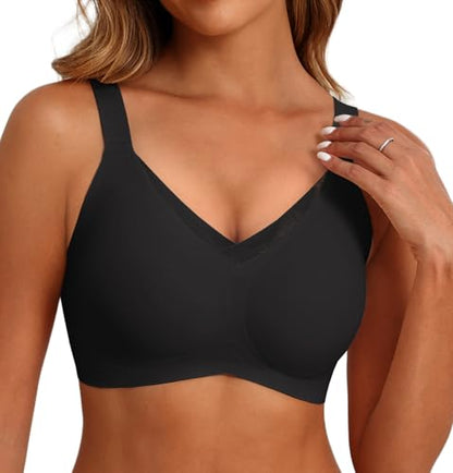 SHIJIALI Jelly Bras Wireless Push Up Invisible Under Tees - color: A01 Black, size: Large