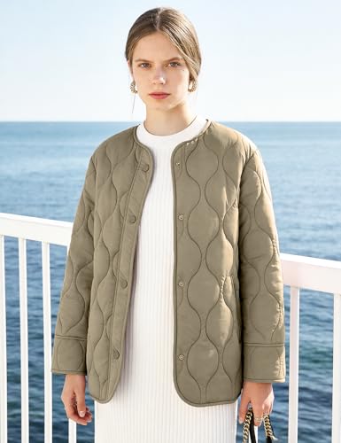 Flygo Womens Quilted Lightweight Jackets Oversized Puffer Coat with Pockets - color: Khaki, size: Small