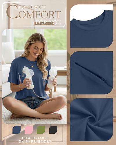 4 Pack Nursing Breastfeeding Shirts - color: Haze Blue, Pink, Olive Green, Black, size: Small