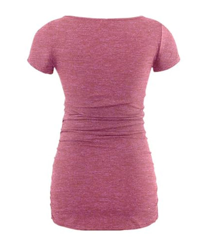 Decrum Maternity Short Sleeve Graphic Print T Shirts - color: Heather Pink- Baby Made Me Eat It Maternity Shirt, size: Small