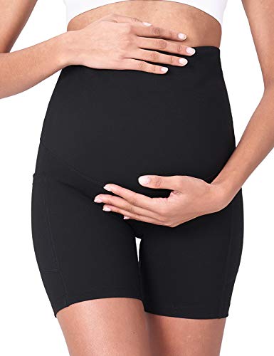 POSHDIVAH Maternity Biker Shorts Over the Belly with Pockets 5"/8" - color: 2pcs Black, size: Medium