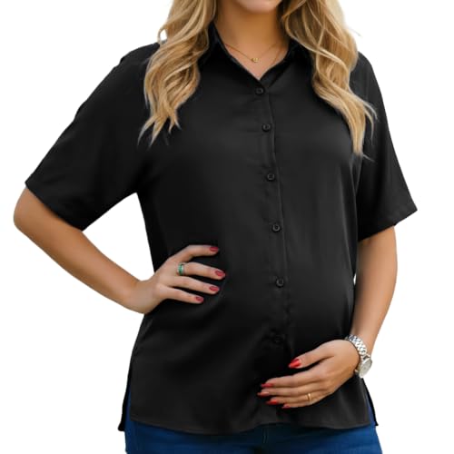 Maternity Shirts Button Down Work Business - color: Black, size: Large