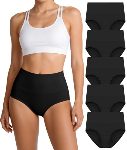 Cotton Underwear for Women High Waisted Panties Full Coverage 5 Pack - color: Black-5pack, size: 3X-Large