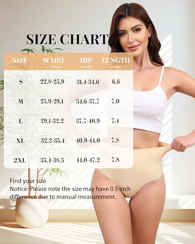 LEVAO 4-Pack Women Tummy Control Thong High Waist Seamless Underwear S-XXL - color: Nude*4, size: Large
